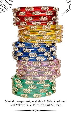 Image of Swara Creations Crystal Bangles for Women /Raindrop Kada Set /Multicolor glossy finished bangles Kadas with Silver stonework bangles for women & girls(8Pcs)(SKU265)