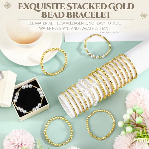 21 Pcs Elastic Gold Bead Ball Bracelet Stack Sets for Women Friendship Jewelry Gifts Ccb Material Fashionable Elegant Advanced Style3