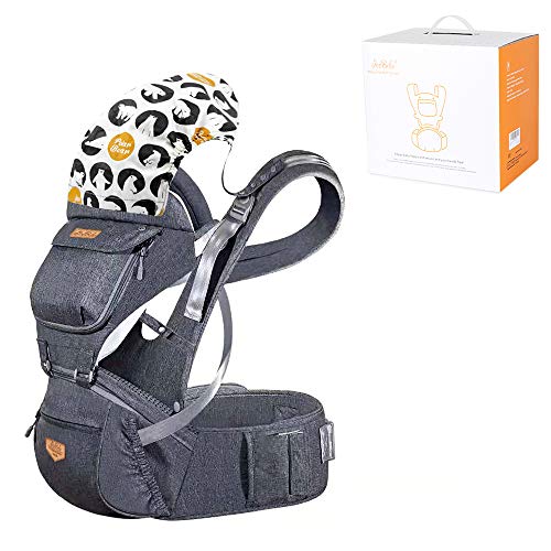 Joobebe Baby Hip Seat Carrier - 6 In 1 Front Back Breathable Polyester Ergonomic Hipseat Infant Backpack Carrier With Adjustable Straps Detachable Hood For Newborn 4 To 36 Months,4 Season /Gray #TOP4
