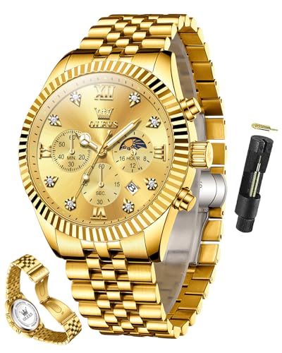 Image of OLEVS Watch for Men Analog Quartz Stainless Steel Moon Phase Calendar Chronograph Diamond Watches Waterproof Wrist Watch Luminous