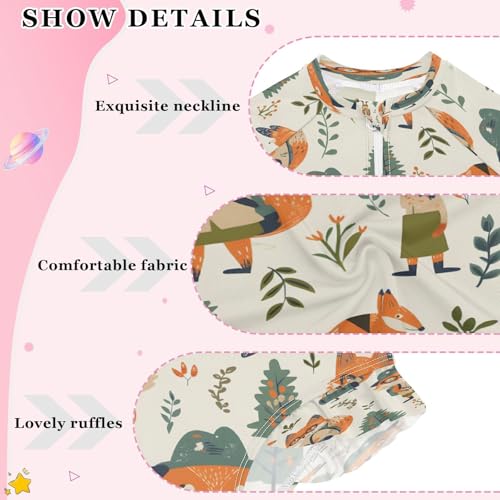 Explorer Cute Fox Girls Long Sleeve Swimsuits One Piece Zipper Bathing Suit UPF 50+ Rashguard Swimwear4