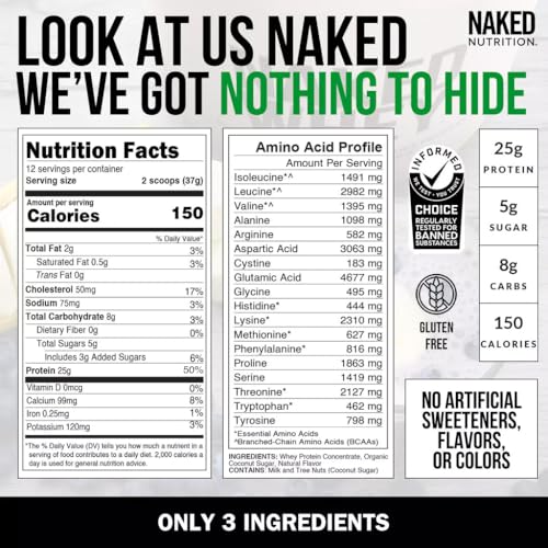 Naked Nutrition VANILLAW1LB Naked Vanilla Whey Protein 1Lb, Only 3 Ingredients, All Natural Grass Fed Whey Protein Powder + Vanilla + Coconut Sugar- Gmo-Free thumb #3