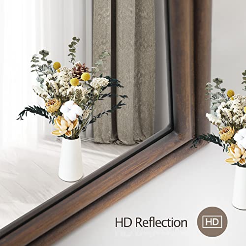 Glsland 24"X32" Arch Wall Mounted Mirror Arched Farmhouse Wall Mirror Walnut Windowpane Wooden Frame Mirror Antique Windowpane Mirror For Living Room Or Bedroom #TOP4