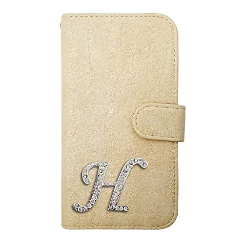 sslink iPhone17 Pro Max アイフォン17プロマックス 対応 手帳型 スマホ ケース (オフホワイト) イニシャルH デコ ラインストーン キラキラ シルバー ビンテージ調 合皮PUレザー おしゃれ かわいい アンティーク 手帳型ケース