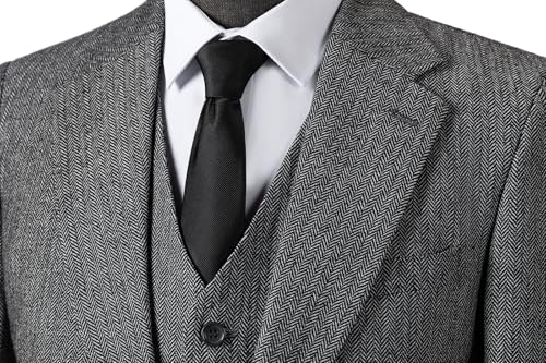 Men's 3 Pieces Suit Slim Fit Suit Tweed Herringbone Business Suit Pants Set for Wedding Party(Blazer+Vest+Pants)4