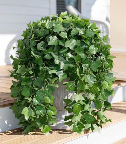 Faux Outdoor Plants Fake Hanging Plants for Outdoors Outside Decorations 2 Pcs Green Fake Ivy Vines Realistic UV Resistant Artificial Greenery for Planters Porch Garden Yard Front Door Patio Indoor