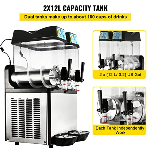 VEVOR Kommerzielle Slusheis Maschine, 2 x 12 L Slush Eismaschine, Slushie Maker -2 ℃ ~ -3 ℃, 2300 W Frozen Drink Maker… – Bild 4