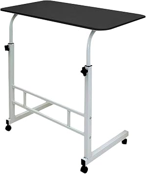 Worparsen Height Adjustable Bedside Table with Wheels Portable Overbed TV Tray Table Movable Hospital Home Couch Side Standing Laptop Computer Desk,Rolling Laptop Tray Desk Cart Black S