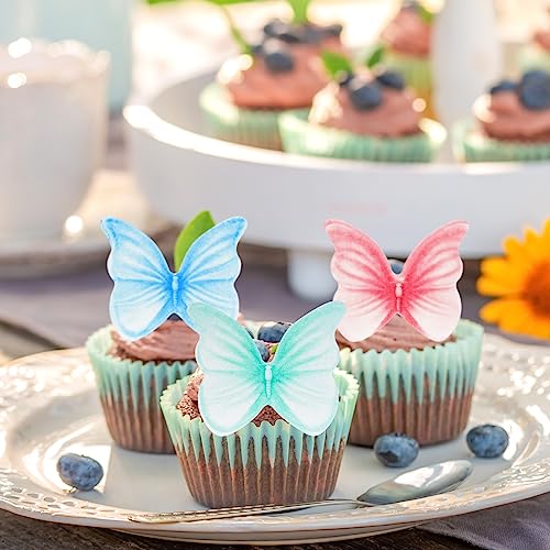 Lystaii 48Pcs Edible Wafer Paper Butterflies Cupcake Topper Cake Decorations for Girls Women\'s Birthday Wedding Party Cakes Wall Party Food Decoration