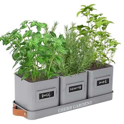 PERFNIQUE-Indoor-Herb-Garden-Herb-Garden-Planter-Set-with-Tray-Farmhouse-Indoor-Plant-Pots-Windowsill-Herb-Garden-with-DrainagePlanter-only-for-IndoorOutdoor-Window-PotsGrey PERFNIQUE Indoor Herb Garden Herb Garden Planter Set with Tray Farmhouse Indoor Plant Pots Windowsill Herb Garden with DrainagePlanter only for IndoorOutdoor Window PotsGrey
