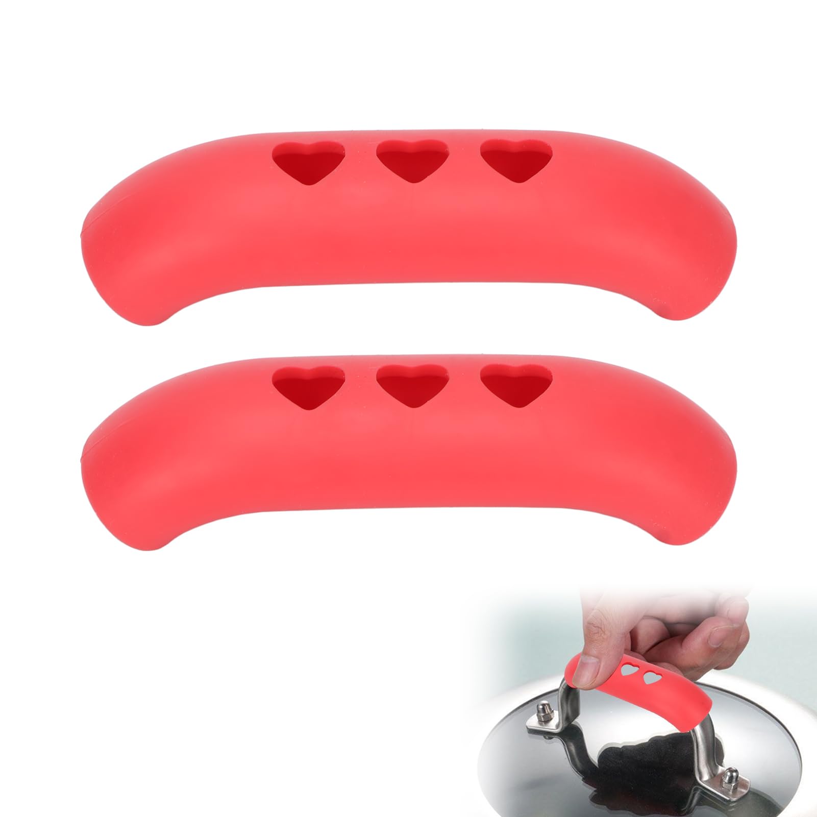 Dioche 2Pcs Silicone Assist Handle Holder Grip, Heat Resistant Non Slip Pot Grip Handle Sleeve, Easy Install with Cast Iron, Frying Pans, Skillets, and More (Red)