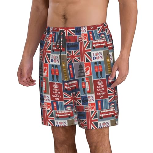 England Symbols Print Mens Casual Shorts Drawstring Summer Beach Stretch Shorts Novelty Swimtrunks2