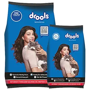 Drools Adult (+1 Year) Dry Cat Food, Tuna & Salmon, 3kg with Free 1.2kg