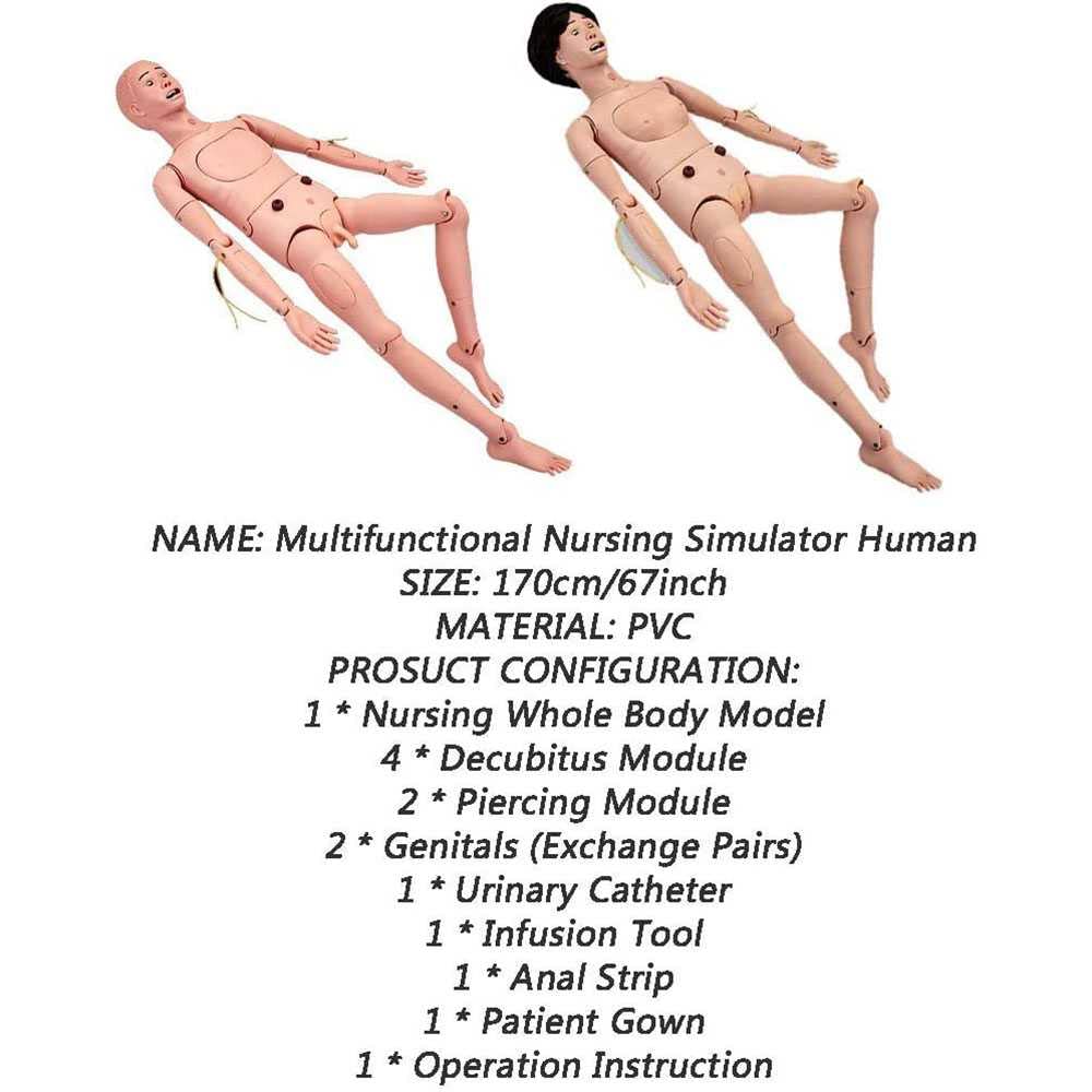 PASPRT Maniquí de Cuidado del Paciente de tamaño Natural de 170 cm, simulador de RCP, Habilidades básicas de enfermería Geri, Modelo Humano geriátrico con genitales Intercambiables (Female)