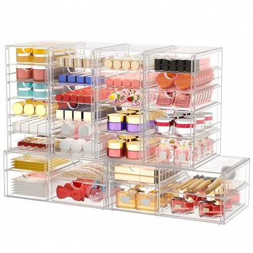 Image of caktraie Makeup Organizer Storage With 30 Drawers, 6 Pack Desktop Office Supplies, Desk Organizers, Clear Desk Accessories, Dustproof Drawer Organizer and Storage for Make Up, Jewelry, Pen etc
