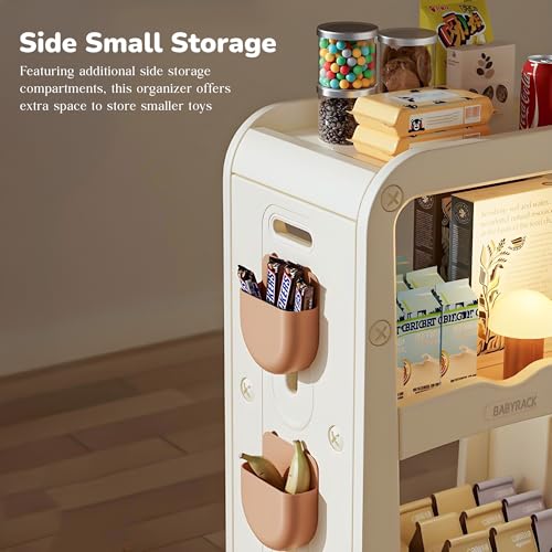 Image of BAYBEE Kids Book Shelf Rack for Home Small Bookshelf for Babies, Toy Storage Organiser for Kids Room, Baby Storage Rack for Kitchen, Bathroom, Living Room, Storage Wagon Cabinet 360 Rotating Wheels