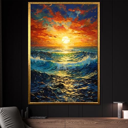 Art mural marin coloré vagues océan tableau sur toile paysage lumineux sans cadre 50x75cm
