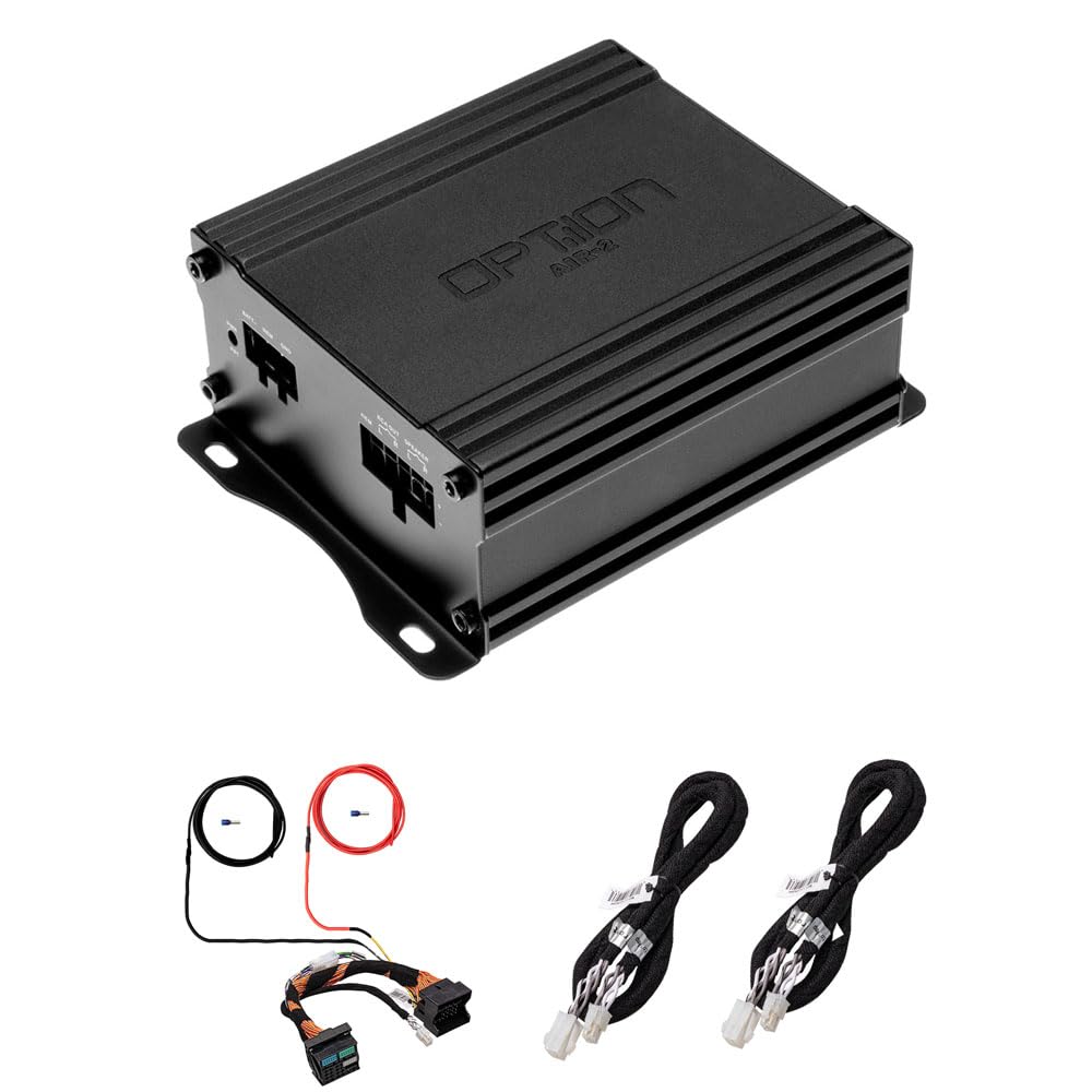 OPTION AIR-2 Verstärker inkl. Power-Quadlock Kit - Mini Verstärker mit Plug & Play-Installation für alle Fahrzeuge mit Power-Quadlock-Anschluss