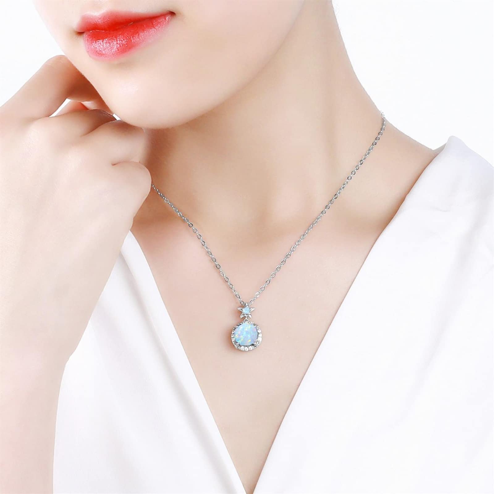 Collane 925 Sterling Silver Pendant Ladies Lovely Gemstone Ciondolo Pendente Opale Zircone intarsiato con Collana di Lusso Fiore Collana da Donna