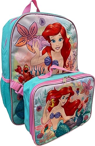 Ruz Group Kid's Licensed 16 Inch Backpack With Removable Lunch Box Set (Little Mermaid Aqua)2
