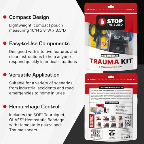 Image of TacMed Solutions Stop the Bleed Kit - Intermediate Bleeding Control Plastic Pouch, Easy-to-Use Hemorrhage Control Kit, Emergency First Aid with Tourniquet and Emergency Hemostatic Bandage