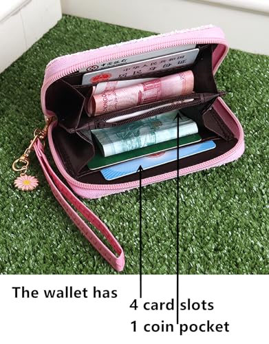 Image of AACKS Flower Wallets with Strap Little Girls Flower Coin Pouch Small Cute Wallet for Teen Girls with Coin Pocket Cherry Fruit Wallet