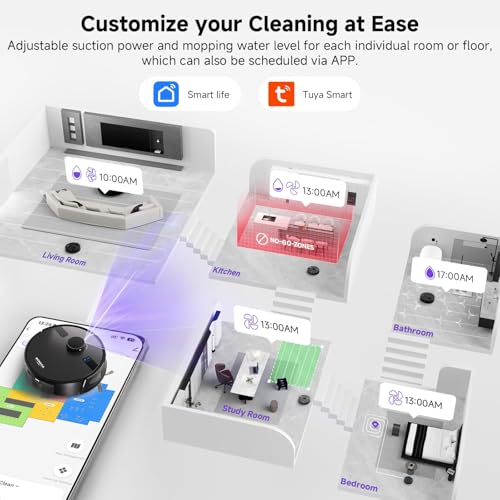 MONSGA Robot Vacuum and Mop Combo, 5000Pa Robotic Vacuum with 3.5L Self Emptying Station, Lidar Navigation Robot Vacuum Cleaner, 180mins Runtime, APP/Remote/Voice Control, for Hard Floors and Carpets - Image 7