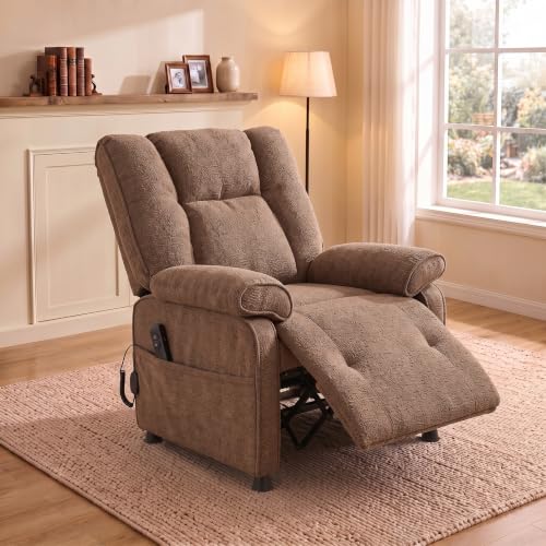 Image of Electric Recliner Chair, 90 to 160 Adjustment with Remote, Brown | Recliner Sofa with USB & Type C Charging, Chenille Upholstery and Side Storage Pocket, Zero Gravity Home Theater Seating
