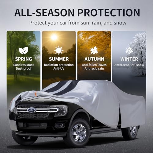 Image of Ford Ranger Truck Cover Custom Fit 2019-2026 Super Cab /Crew Cab Short Bed (4.9'-6') With Door Zipper, 10 Layers Pickup Truck Cover Waterproof All Weather, Car Tarp for Wind Dust Sun UV etc Protection.