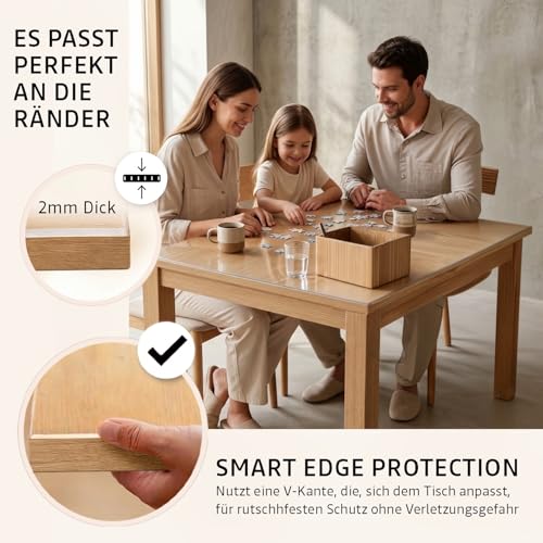 Mayda Tischfolie transparent 2 mm - Glasklar Folie Tischschutz - versch.Größen, Individuell Zuschneidbarer - Schutzfolie mit abgeschrägten… – Ansicht 4