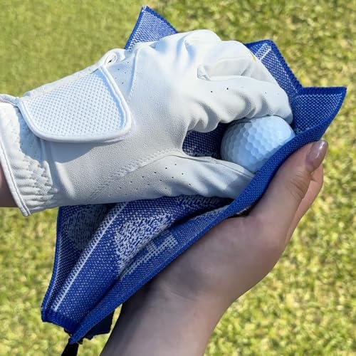 Image of ANDGOLF Pleats Ball Towel, Use to Wash My Ball and Club, Best Choice for Golf Gifts, Embroidered Golf Towels, Clip for Bags /Pants /Skirts, Durable Elastic Band, Colorful Fashion Golf Item (Blue)