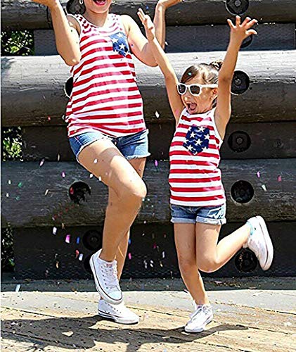 Noubeau 4th of July Mommy and Me American Flag Striped Stars Tank Tops Cami Vest Sleeveless Shirts2