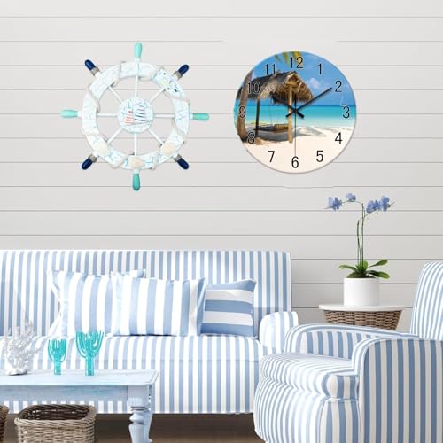 Image of XFM Beach Wall Clock 14 Inch Blue Glass