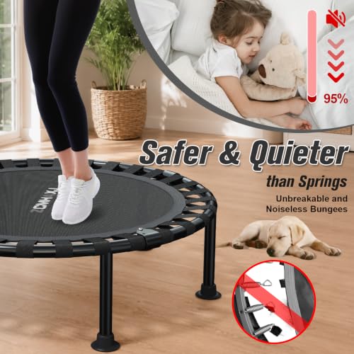 Image of ZCMHAXJ Foldable Mini Trampoline, 40 inch Rebounder Trampoline for Adults & Kids, 450lbs Capacity with T-Shaped Adjustable Bar, Indoor Fitness Workout Exercise Equipment