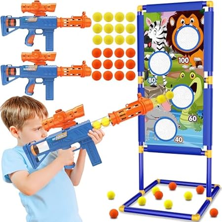 Shooting Game Toy for Boys - 2 Player Toy Foam Blaster Air Guns, 24 Foam Bullet Balls Popper &amp; Standing Shooting Target, Birthday Gifts for Age 3 4 5 6 7 8 9 10-12 Years Old Kids, Girls