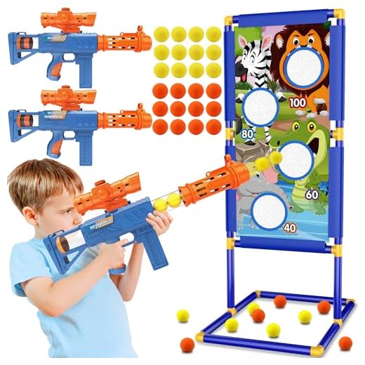 Shooting Game Toy for Boys - 2 Player Toy Foam Blaster Air Guns, 24 Foam Bullet Balls Popper & Standing Shooting Target, Birthday Gifts for Age 3 4 5 6 7 8 9 10-12 Years Old Kids, Girls