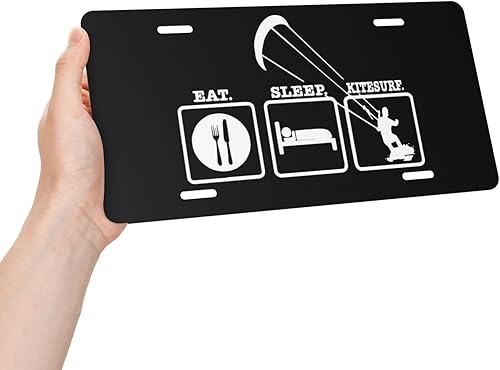 Miniatura 4 de Eat Sleep Kitesurf Kitesurfing Boarding Surfinger License Plate Tag 6 X 12 Inches Aluminum Car Tag Novelty License Plate (4 Holes)