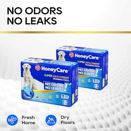 HONEY CARE All-Absorb, XXL 30"x36", 30 Count, Dog and Puppy Training Pads, Ultra Absorbent and Odor Eliminating, Leak-Proof 5-Layer Potty Training Pads with Quick-Dry Surface, Blue, A39