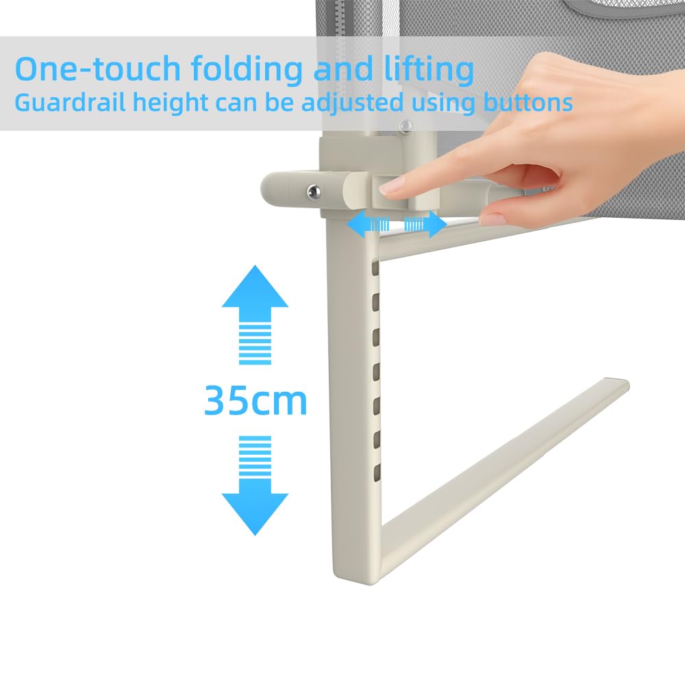 OHMG Barrera de cama, barrera de seguridad infantil, portátil, protección de seguridad plegable, barra de cama anticaída, extraíble, protector de cuerpo, cama Cododo ajustable en altura, con