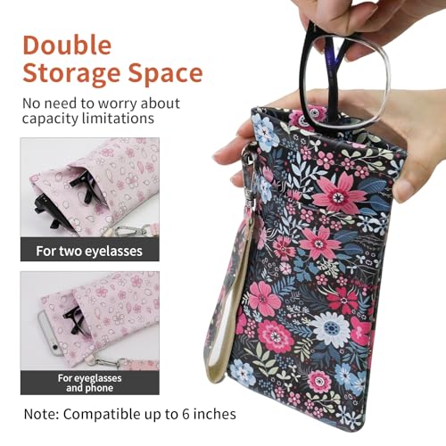 Image of Double Eyeglass Case Soft Dual Glasses Case for Women Men Travel Squeeze Top Sunglasses Cases Eyeglasses Pouch