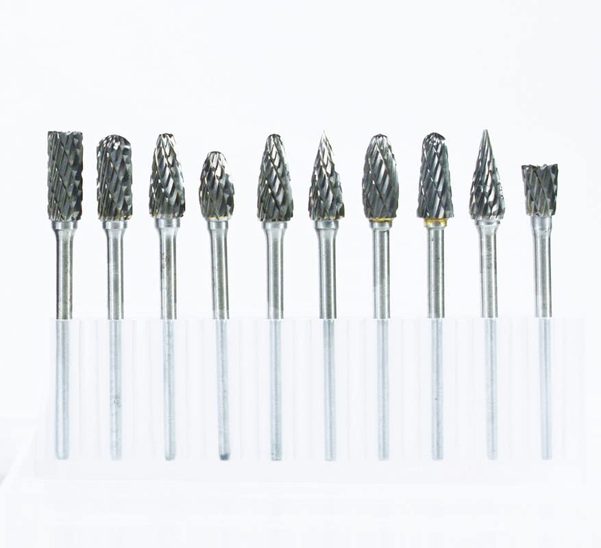 Juego de 10 rebabas de corte de acero de tungsteno con vástago de 18 pulgadas, 10 unidades, varios cortes de carburo de doble o simple, para