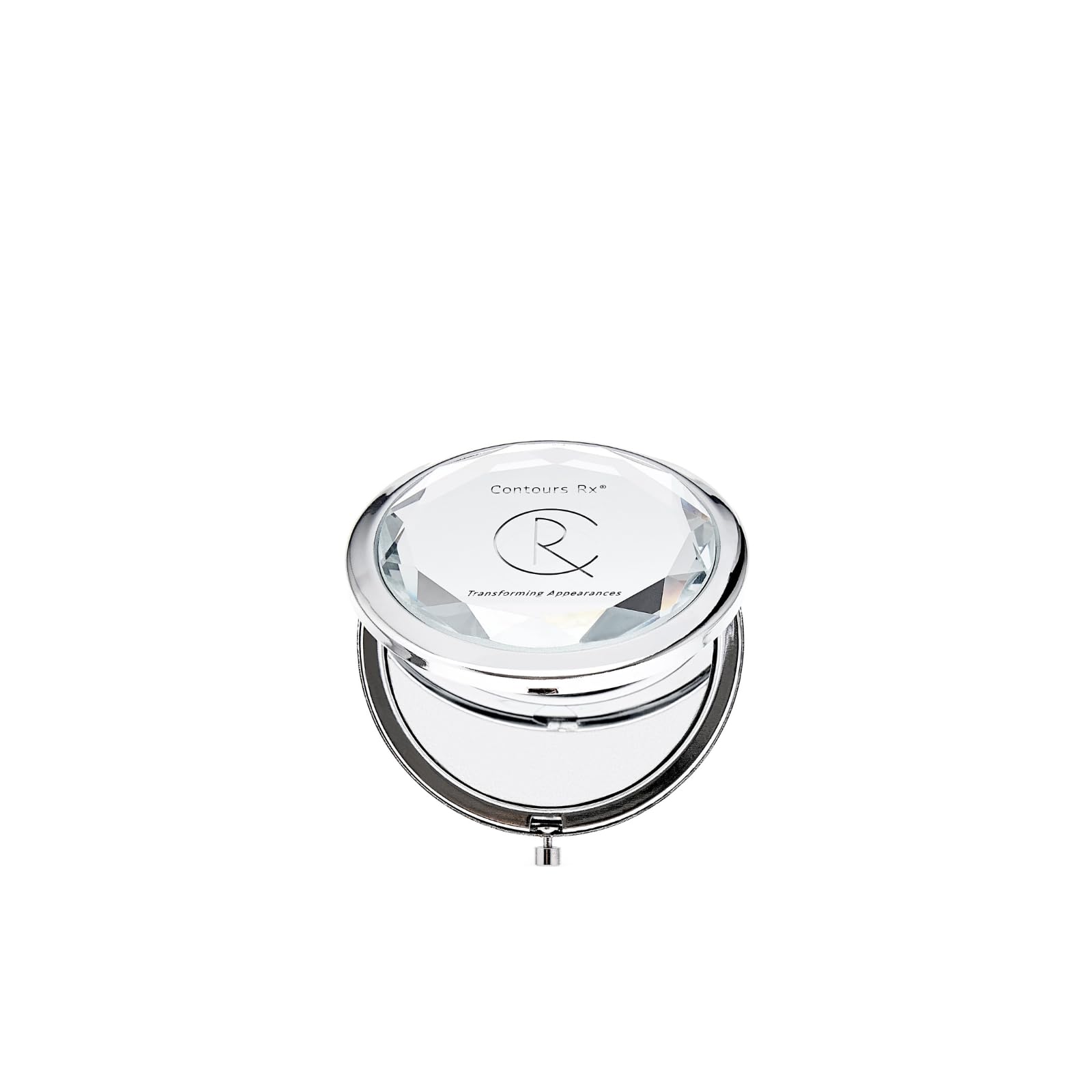Contours Rx Crystal Cosmetic Compact Mirror - Travel Size Hand Held Mirror with 2X Magnification for On The Go Touchups - Durable, Sleek Double Sided Mirror