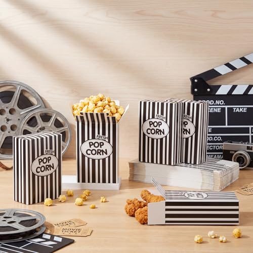Image of Xinnun 300 Pcs Paper Popcorn Boxes 1oz Oil-proof Disposable Striped Popcorn Boxes Container Leak Proof Paper Holders for Movie Night, Party, Birthday, Wedding (Black)