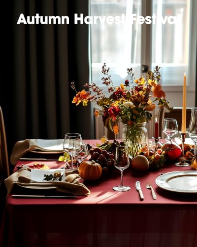 Image of Pureegg Plastic Table Cloth Disposable 10 Pack, 54 x 108 Inch Table Cloths, Party, Thanksgiving Decorations, Harvest, Fall Tablecloths, Rectangle, Maroon Plastic Cover, Leakproof & Sturdy, Burgundy