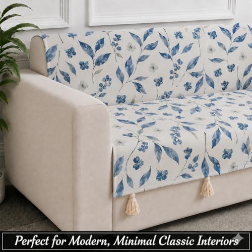 Image of STITCHNEST 'Eden Weaves Collection Series' 1 Seater Sofa Cover - Full Coverage| Elegant Woven Fabric, Decorative Tassels, Washable & Durable for Modern Living