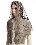 Bozidol Catholic Church Mantilla Veil: Velos para ir a la iglesia Chapel Lace Veil Spanish Mass Scarf for Prayer (Black-Gold)