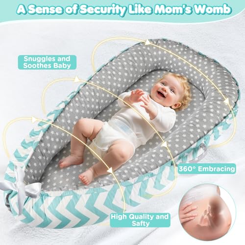 Image of KISS GOLD Baby Lounger - Breathable Soft Cotton Cover Baby Lounger Nest, Babies Essentials Gifts, Portable Lounger for Baby Tummy Time Floor Playing Seated Support for Home and Travel