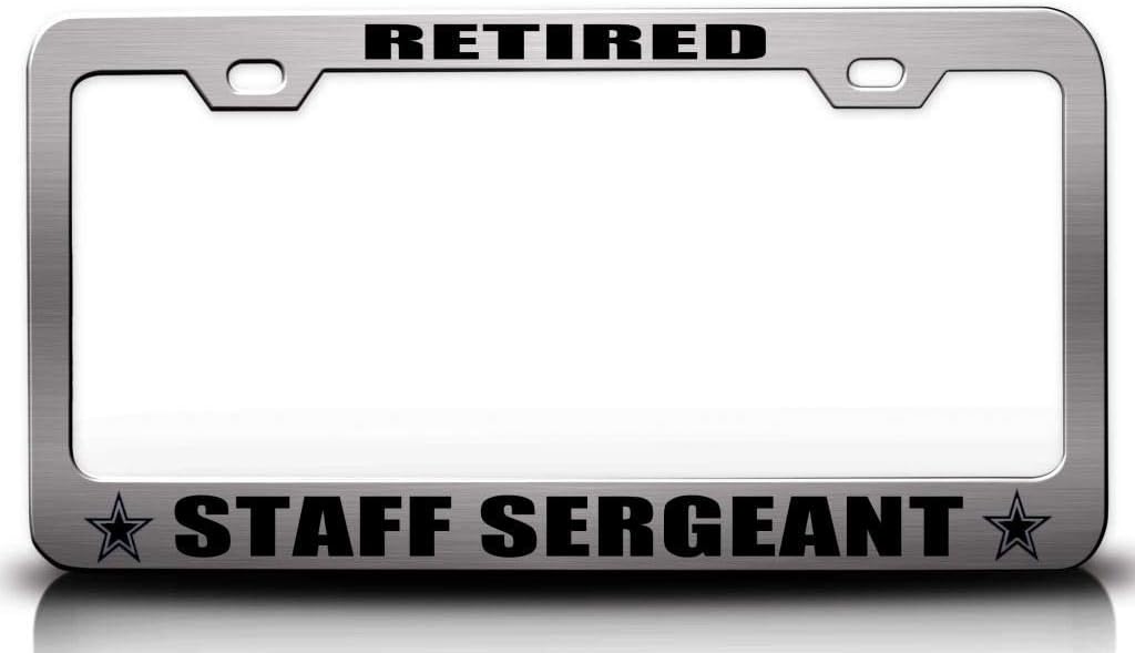 Retired Staff Sergeant Army Metal Car SUV Truck License Plate Frame Ch x15