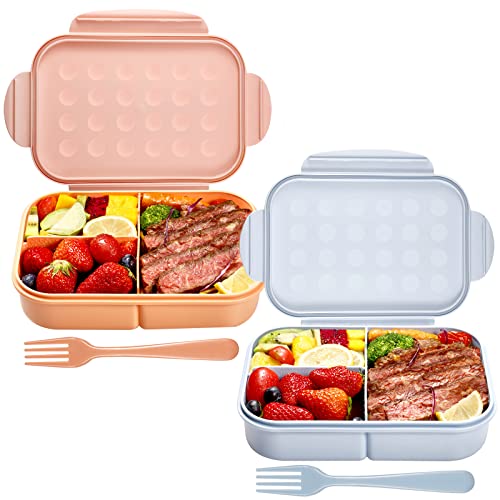 Bento Box,Jeopace Bento Box Adult Lunch Box,Kids Bento Box with 3 Compartments,Lunch Containers Microwave Safe(Flatware Included,Blue+Orange)