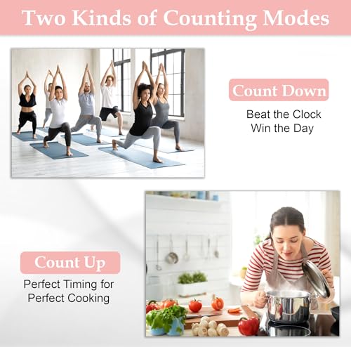 Image of GLUN Digital Kitchen Timer with Clear Loud Alarm for Cooking, Stop Watches Timer Clock with Alarm & Magnetic Back, LCD Backlit Display, Classroom for Kids & Teachers Pink Back